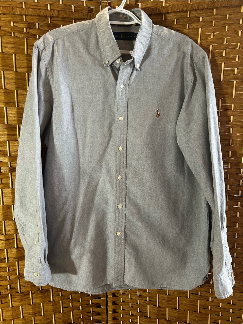 Polo Ralph Lauren Gray Micro Check Oxford Button Down Shirt Mens L Classic Fit